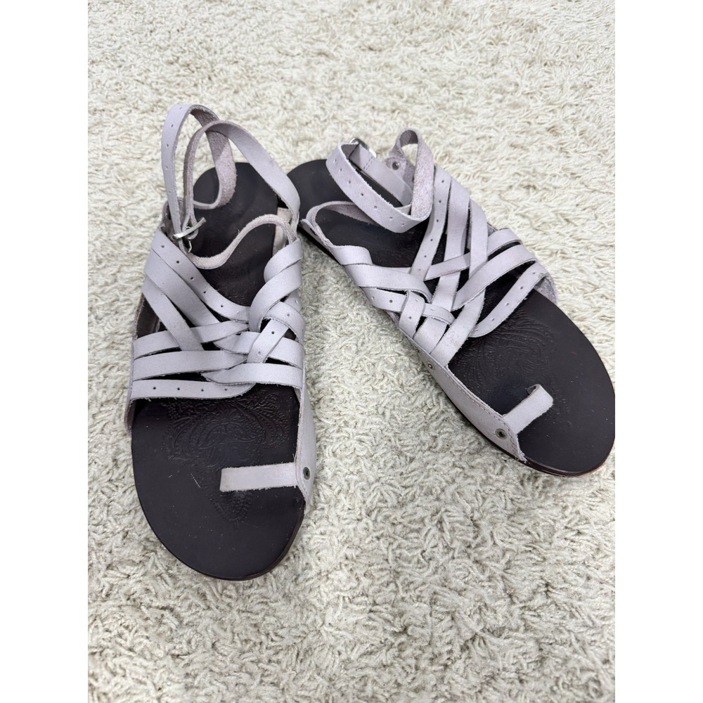 Free People Gray Belize Strappy Sandals Criss Cross Leather Toe Loop EU 41 US 10 - Picture 2 of 12